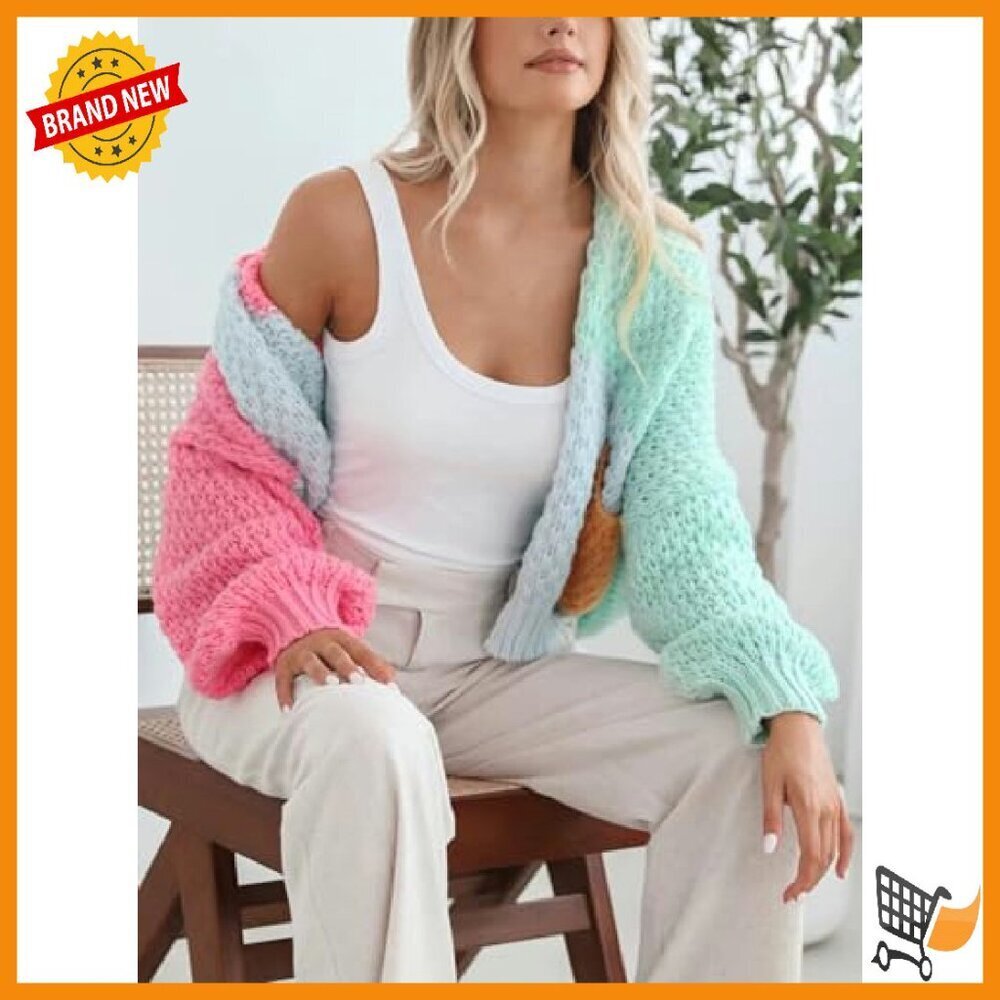 Long Sleeve Chunky Cable Knit Oversized Sweater Cardigan Women's - Picture 7 of 7